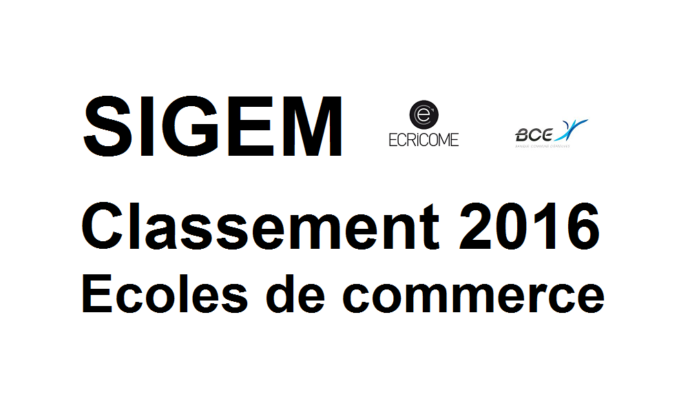 Classement écoles de commerce SIGEM 2016